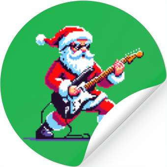 Discover Rocking Santa 8-Bit Pixel Art Stickers