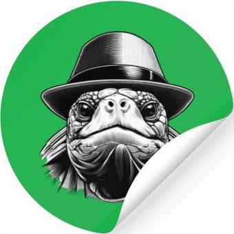 Discover A turtle with a hat, a classic look Stickers