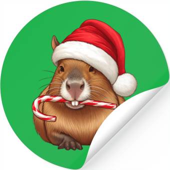Discover Festive capybara with candy cane Stickers