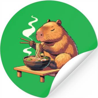 Discover Cute Capybara Eats Ramen Noodles Capybara Ramen Stickers