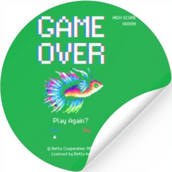 Discover 8 bit Arcade Retro Game Over Betta Fish Stickers