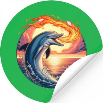 Discover Fire-breathing dolphin sunset Stickers