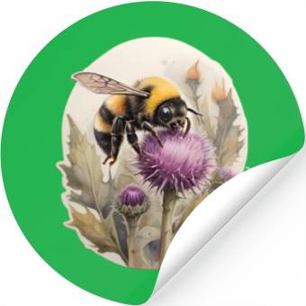 Discover Bumblebee on thistle watercolor Stickers