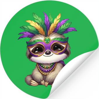 Discover Mardi Gras Sloth Comic Design Stickers