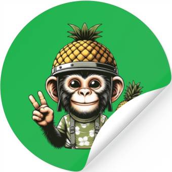 Discover Friendly monkey in pineapple helmet Stickers