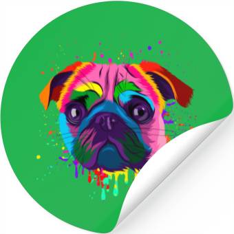 Discover Colorful Pug Head Stickers