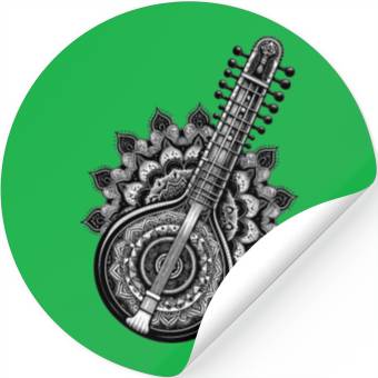 Discover Sitar with complex Indian mandala pattern Stickers