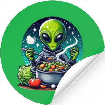 Discover Alien chef cooks vegetable soup Stickers