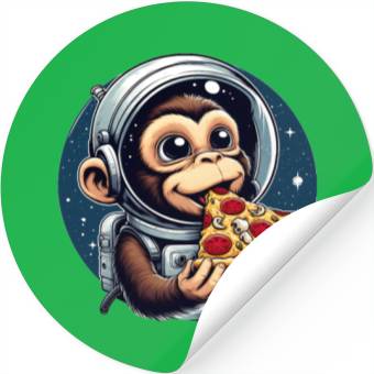 Discover Space monkey enjoys pizza Stickers
