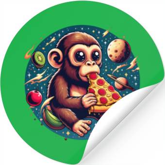 Discover Space monkey enjoys pizza Stickers