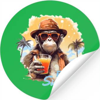 Discover Cool Monkey With Drink Funny Animals Chimpanzee Stickers