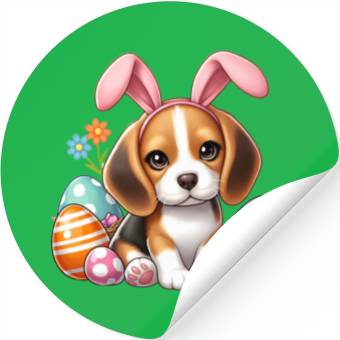 Discover Beagle with bunny ears and easter eggs Stickers