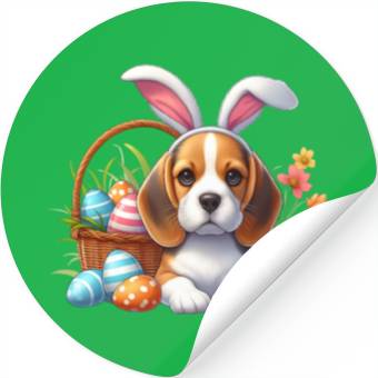 Discover Beagle with bunny ears and easter eggs Stickers