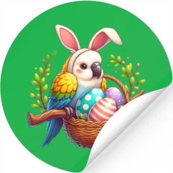 Discover Easter parrot with bunny ears Easter eggs Stickers