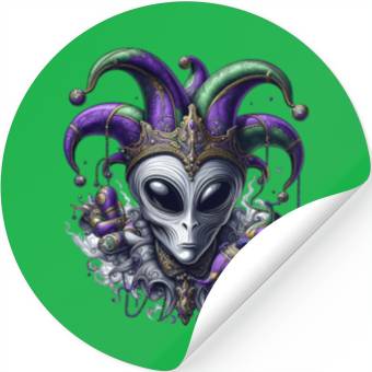 Discover Mardi Gras alien with a fool's hat Stickers