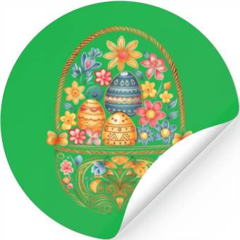 Discover Easter Day Easter Egg Basket Mandala Art Egg Hunt Stickers