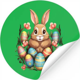 Discover Easter Bunny Rabbit Colorful Eggs Easter Egg Hunt Stickers