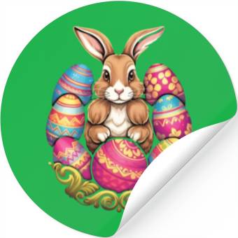 Discover Easter Bunny Rabbit Colorful Eggs Easter Egg Hunt Stickers