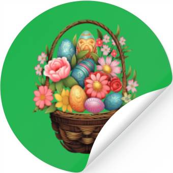Discover Easter Day Easter Egg Basket Spring Flowers Stickers