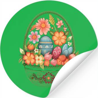 Discover Easter Day Easter Egg Basket Spring Flowers Stickers