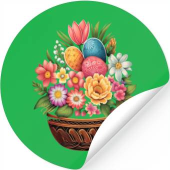 Discover Easter Day Easter Egg Basket Spring Flowers Stickers