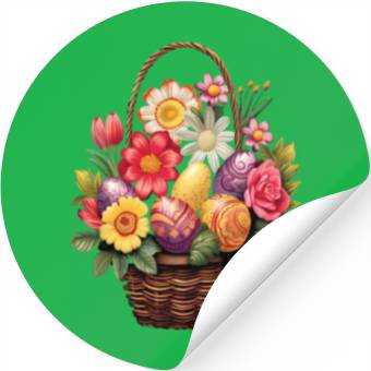 Discover Easter Day Easter Egg Basket Spring Flowers Stickers