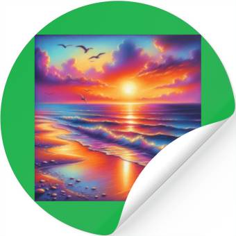 Discover Sunset Serenity: Pastel Beachscape Stickers
