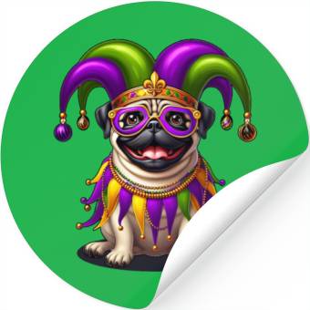 Discover Mardi Gras Pug with Jester Hat Stickers