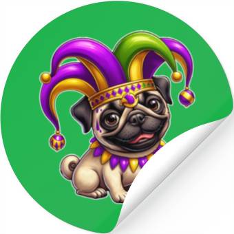 Discover Mardi Gras Pug with Jester Hat Stickers