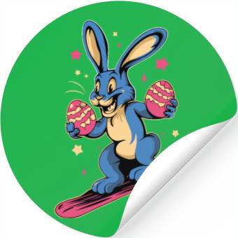 Discover Easter Bunny on a snowboard with Easter eggs Stickers