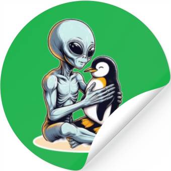 Discover Alien Embracing Penguin Stickers