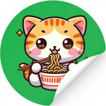 Discover Cute Cat Eating Ramen Stickers