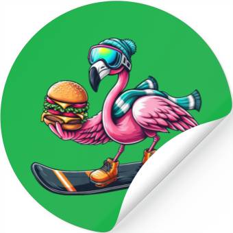 Discover Flamingo Snowboard Burger Fun Stickers