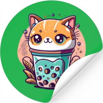 Discover Anime Cat Bubble Tea Stickers