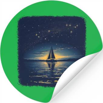 Discover Starry Night Sailing Catamaran Stickers
