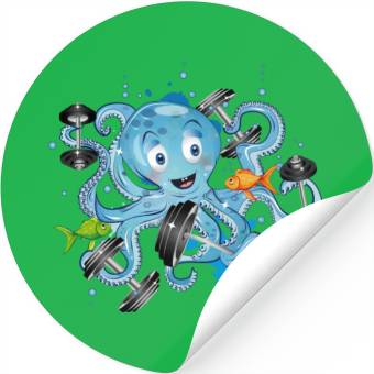 Discover Bodybuilder octopus with dumbbells training Stickers