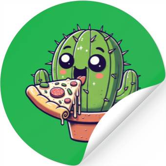 Discover Cute Cactus Pizza Comic Stickers