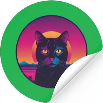 Discover Synthwave Black Cat Stickers