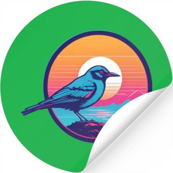 Discover Synthwave Blue Bird Stickers