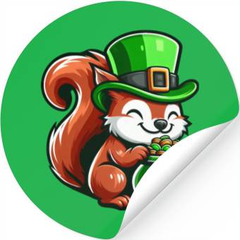 Discover St. Patrick's Day Cute Squirrel Comic Design Stickers