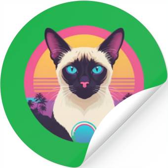 Discover Synthwave Siamese Cat Stickers