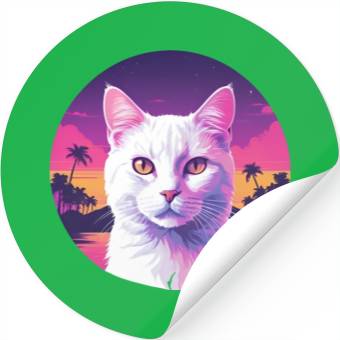 Discover Synthwave White Cat 2 Stickers