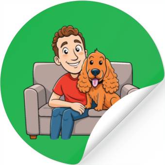Discover Loving Cocker Spaniel Cuddling on Couch Cartoon Ar Stickers