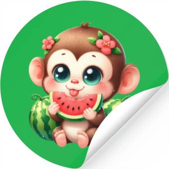 Discover Monkey Eating Watermelon Stickers