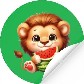 Discover Lion Eating Watermelon Stickers