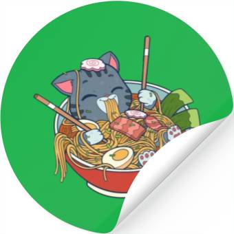 Discover cat eating ramen Stickers