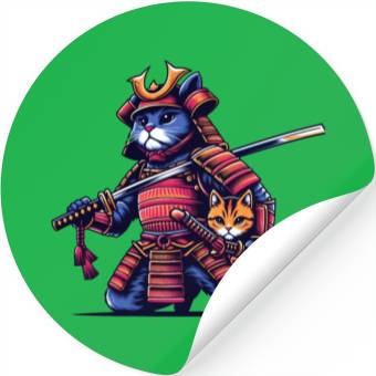 Discover Light Samurai Cat Stickers