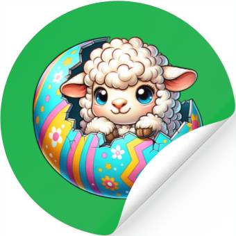 Discover Colorful Lamb Hatching from Easter Egg Cartoon Stickers