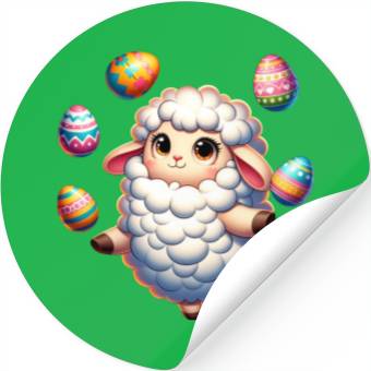 Discover Colorful Easter Egg Juggling Lamb Cartoon Stickers