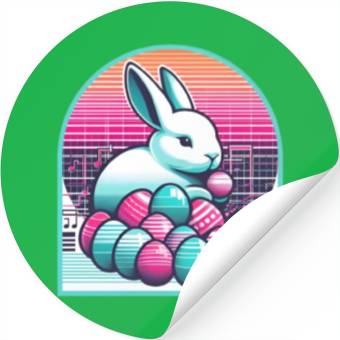 Discover Synthwave Easter Bunny with Eggs Stickers